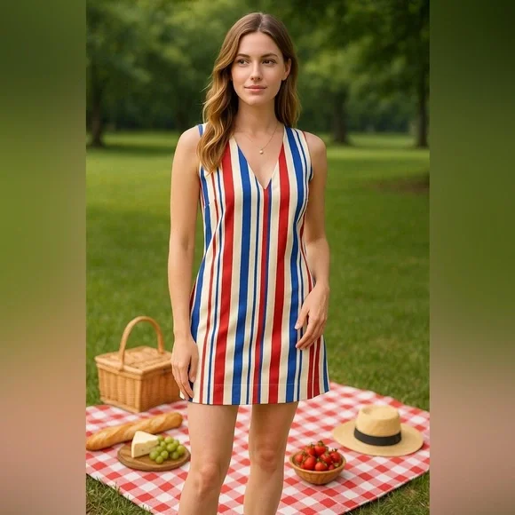 Pomander Place Kira Stripe Mini Dress XS NWT Cotton Lined Coastal Preppy Chic - Picture 2 of 10